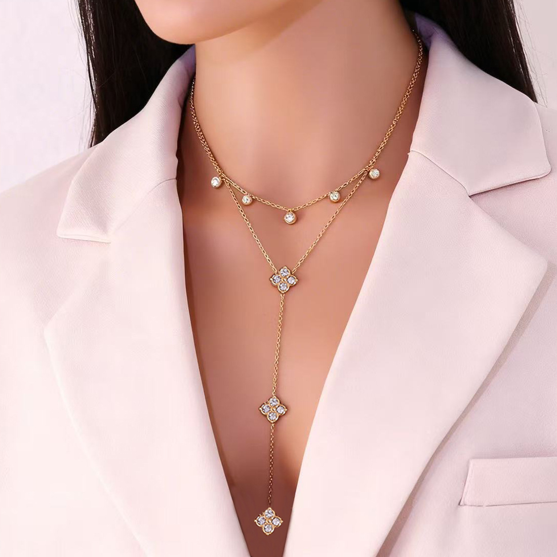 Fashionable stone inlay with zircon with tassels
