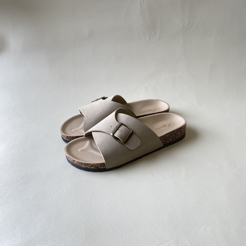 Neue grenzüberschreitende europäische und amerikanische Handelsmodelle: Ein-Knopf-Strandpantoffeln aus Kork für Damen, flache Sandalen, große Größen_voghion.com