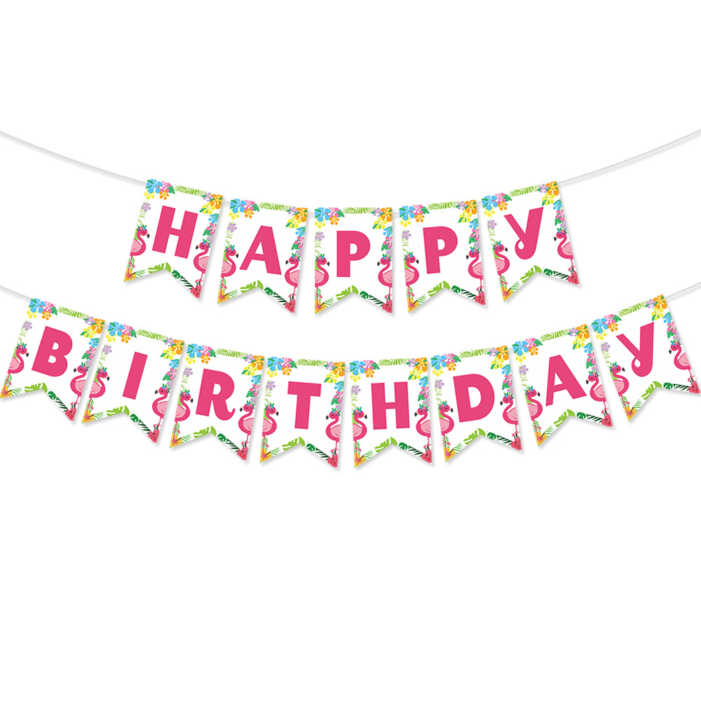 Fábrica al por mayor decoración del partido Hawaiano flamenco piña tirar bandera Feliz cumpleaños tirar flor tirar bandera