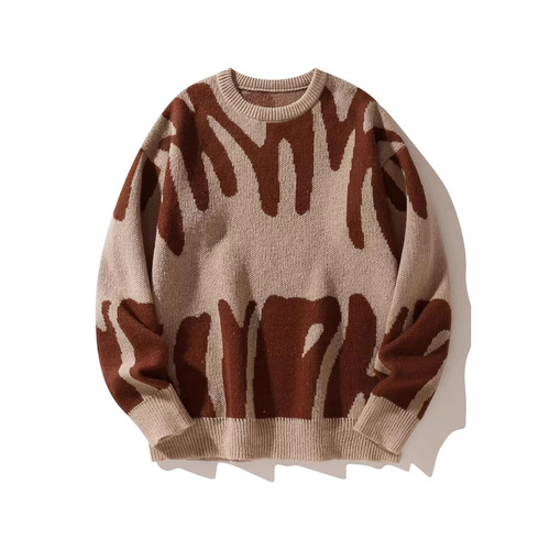 Men's Autumn/Winter Trend Personalized Pique Crew Neck Knit Sweater for Youth Black and White Pique Oversized Knit Cardigan