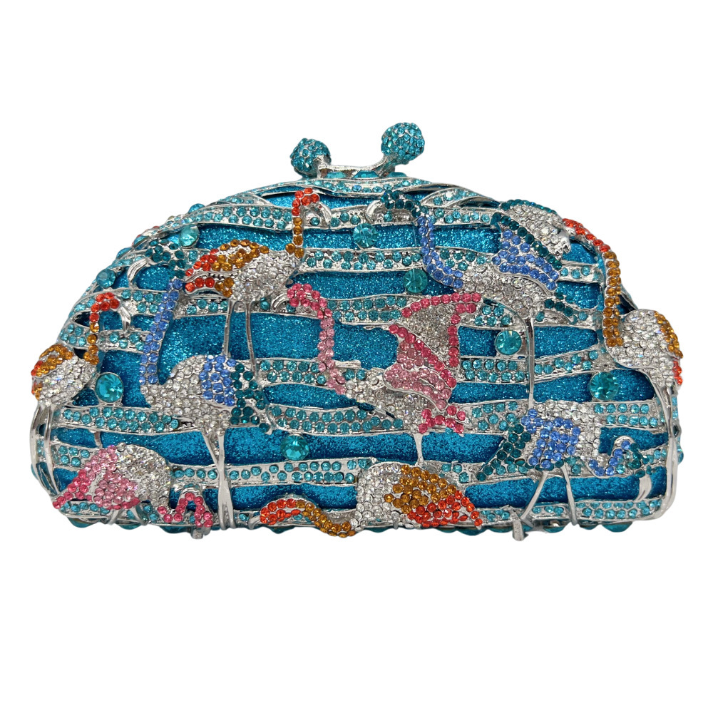 Bolsa de embrague azul lago flamenco bolsas de cena de diamantes banquete transfronterizo bolsas de diamantes de mano para mujeres