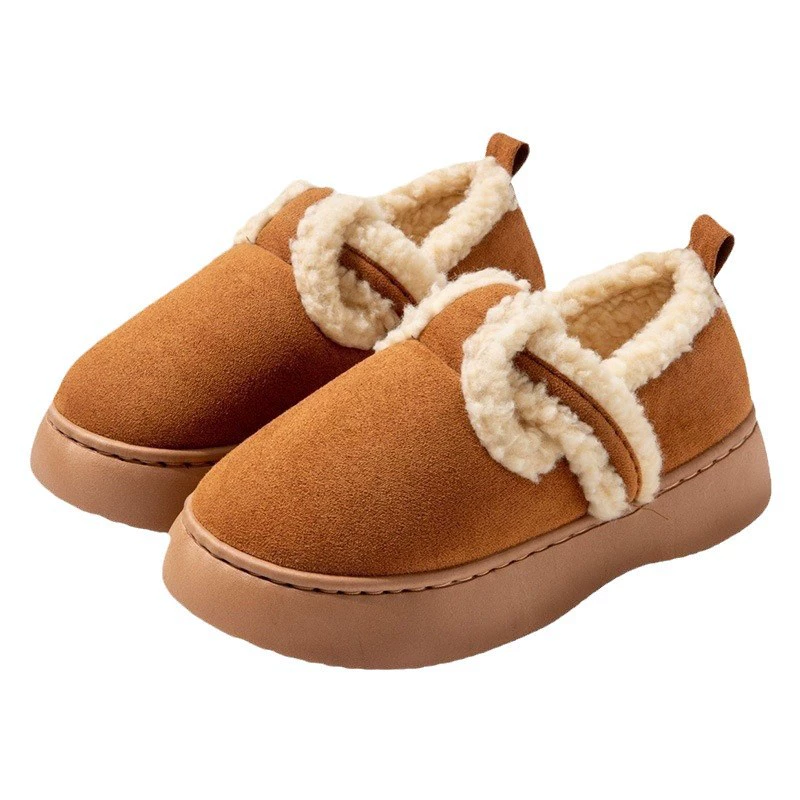 暖之缘 Fleece-Lined Winter Slippers — Plush Cotton-Padded Indoor Shoes in Chestnut/Black/Coffee, Sizes 36-41