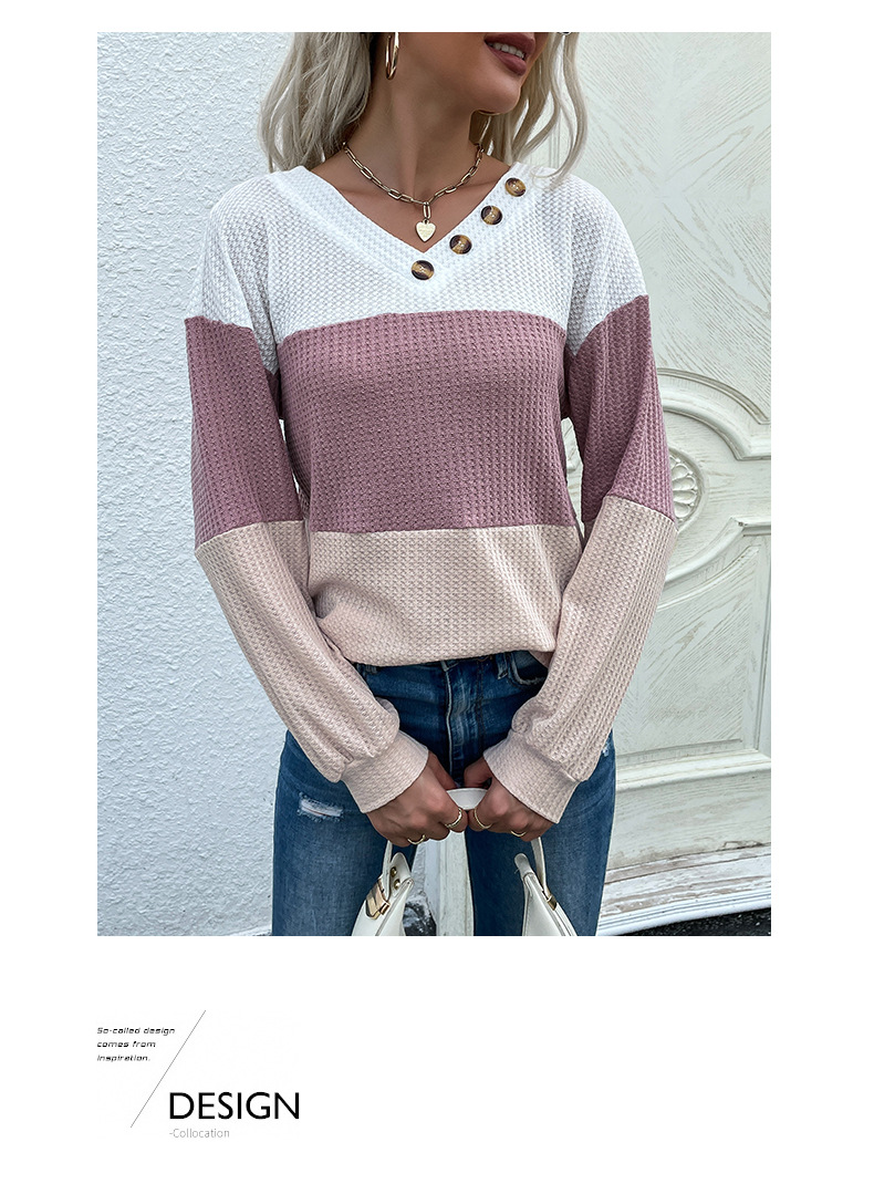 spring and autumn long-sleeved v-neck color matching knitted sweater nihaostyles wholesale clothing NSDMB88616