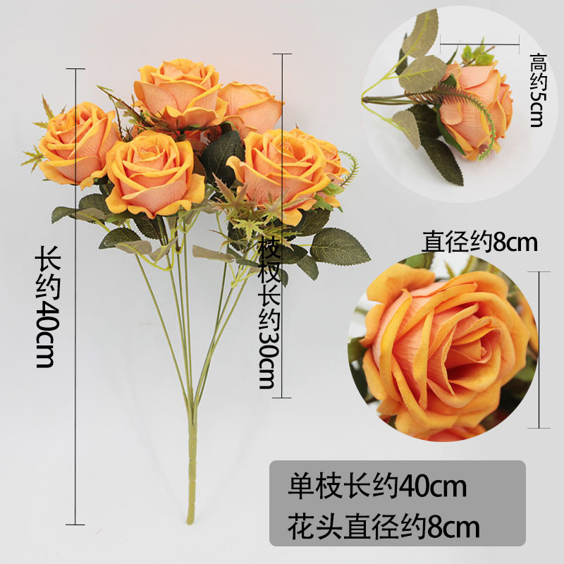 Rosa artificial con 7 cabezas, ramo de terciopelo para decoración de coches de boda, flores artificiales para bodas, flores de seda para el hogar, flores falsas al por mayor, alta simulación.