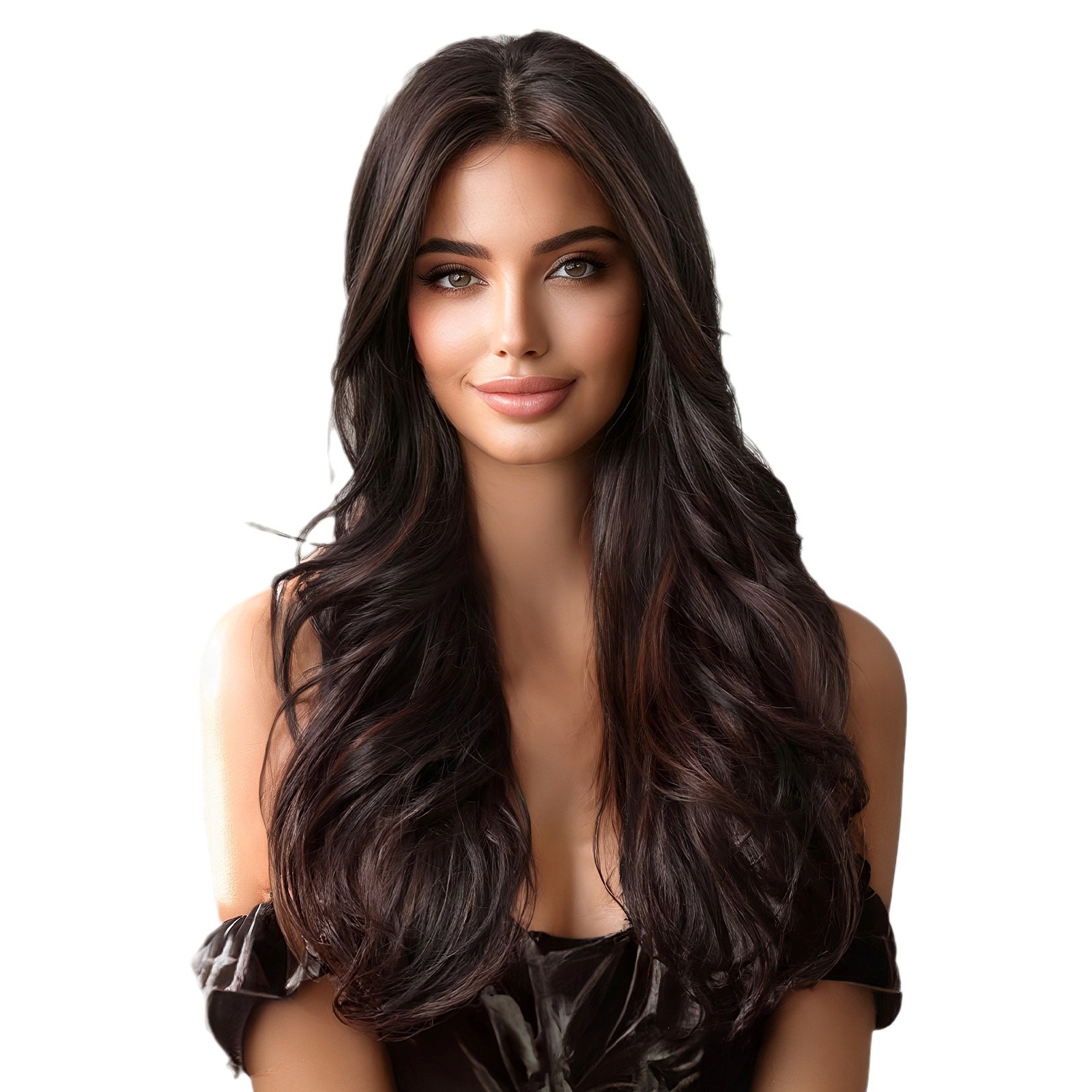 Ventas en caliente transfronterizas sin franjas picando teñido negro marrón cabello rizado largo temperamento de moda natural peluca de cabello largo
