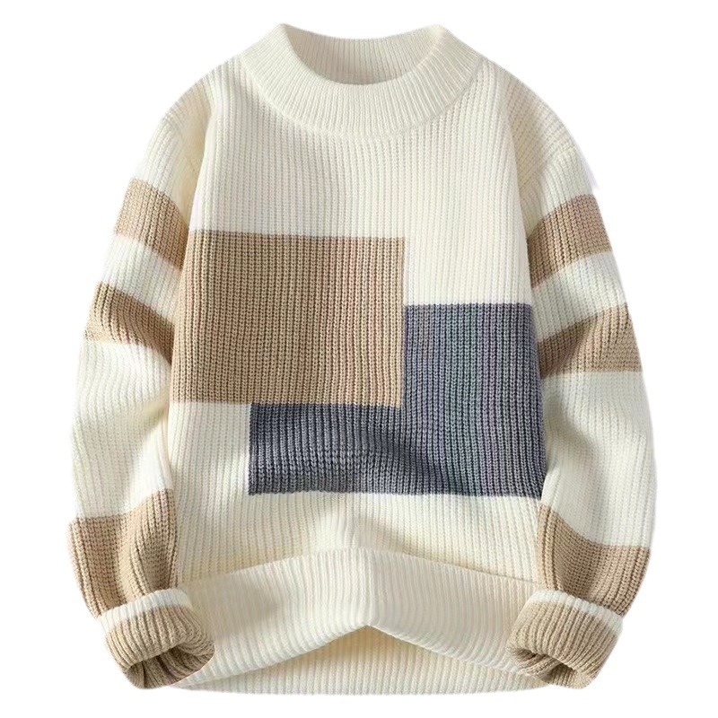 Maglietta a righe color block in autunno e inverno, maglietta base a maniche lunghe con scollo rotondo di marca alla moda per adolescenti, maglia calda_voghion.com