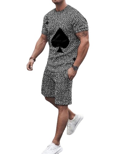  Summer New Men's Casual Shorts and T-shirts Two-Piece Set Printed Youth Sports T-shirt Outfit