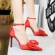 9863-H33 European and American style high heels for women's shoes, shallow mouthed pointed hollow satin bow tie, one line with high heels sandals