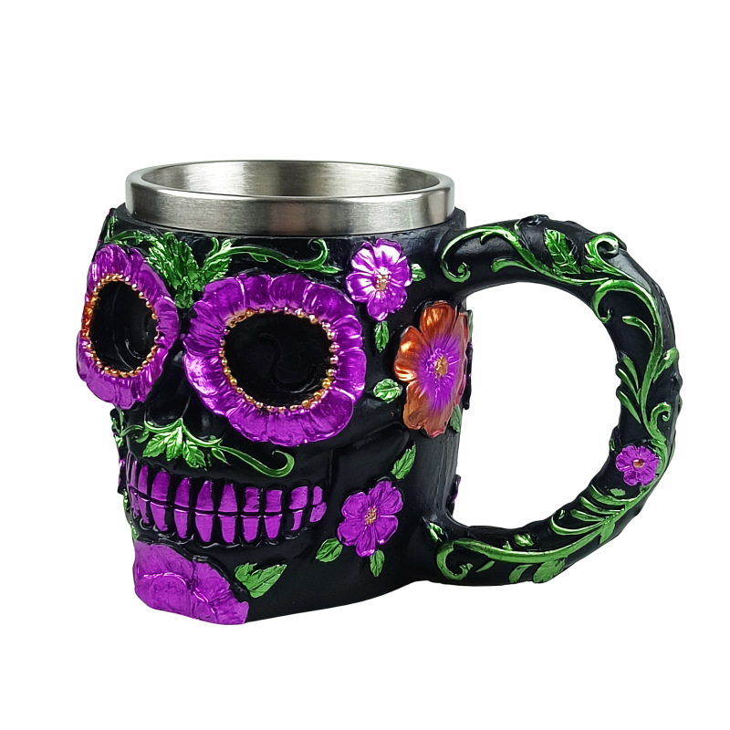 Vaso de cerveza de cráneo vendedor caliente transfronterizo personalizado 3D tridimensional cabeza de cráneo copa de vino revestimiento de acero inoxidable copa de vino