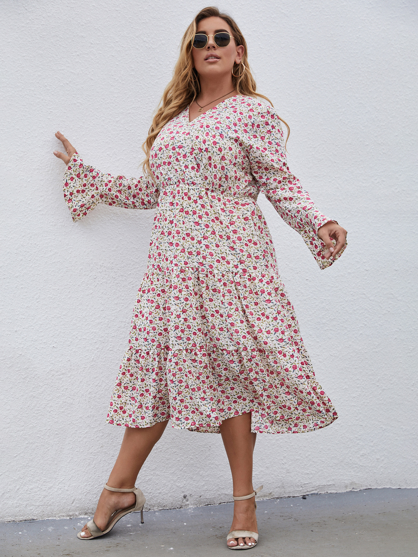 plus size collar printed flared sleeves dress Nihaostyles wholesale clothing vendor NSCX76465