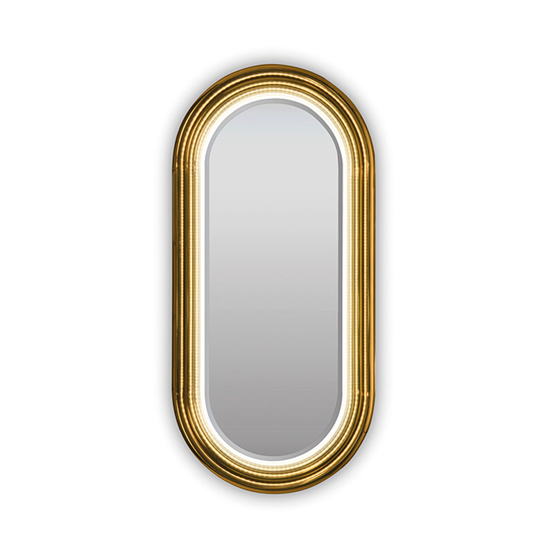 Light Luxury Gold Plated Stainless Steel Large Bathroom Glass Mirror Wall Mounted LED Waiting Bathroom Floor Mirror Bathroom Mirror Frame