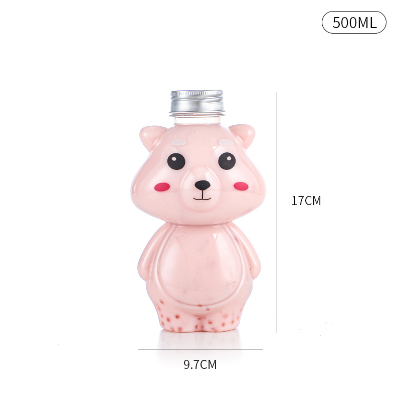 Oso violento botella de plástico transparente de dibujos animados para mascotas jugo de grado alimenticio creativo leche taza de té oso botella de bebida desechable