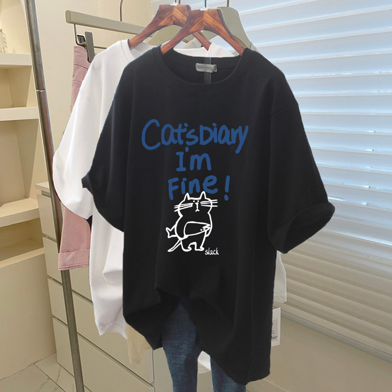 サメパンツ付き純綿半袖Tシャツレディースミドル丈ゆったりカジュアル大きいサイズトップスピンクボトムシャツ夏|undefined