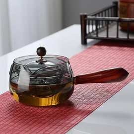 懒人泡茶神器玻璃逍遥壶侧木把煮茶壶 家用可旋转玻璃壶 新品推荐
