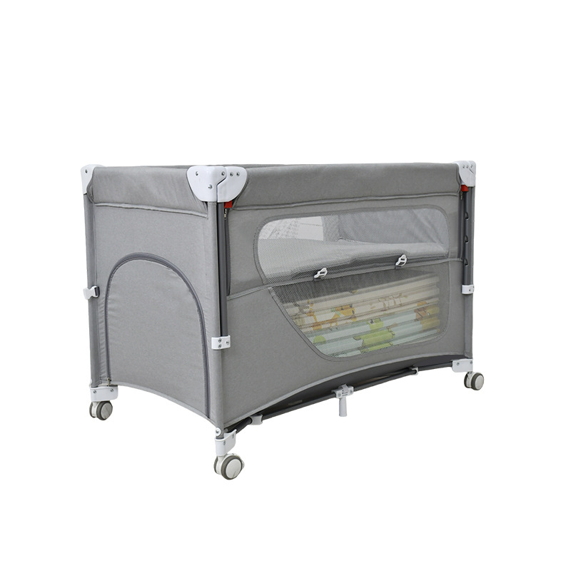Cama plegable para bebé con valla, cama grande con costuras, cama multifuncional para niños de 0 a 6 años, cuna extraíble, mesa de pañales