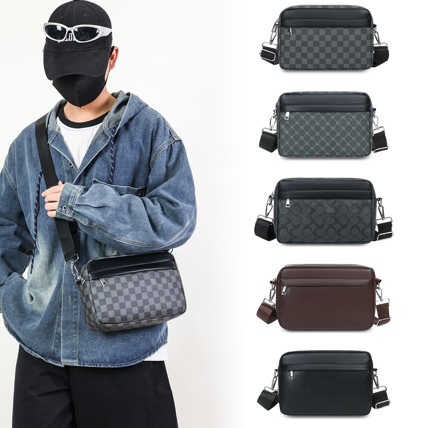 Bolso de hombro para hombres, bolso de gran capacidad, bolso de mano simple, bolso de hombre, bolso cuadrado retro europeo y americano