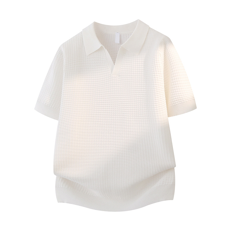 Polo camiseta de punto camiseta de manga corta hombre cuello V gaviota cuello viejo dinero waffle hielo camiseta de verano fábrica transfronteriza al por mayor