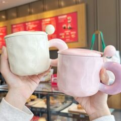 ミルクfufu衝突色マグカップ女子高颜値カップ家庭用水陶磁器カップ蓋付きスプーン付きカップルカップ