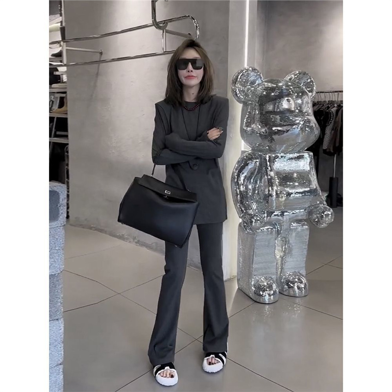 高级感欧货时尚套装女2025夏季新款开叉下摆套头上衣微喇裤两件套|undefined