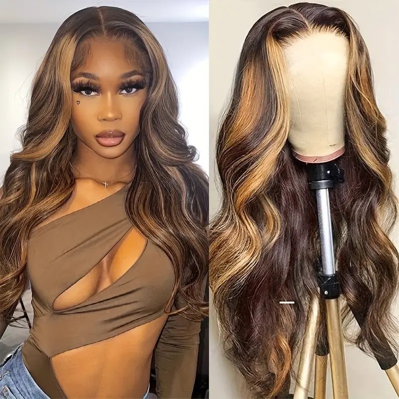 Peluca de encaje frontal estilo europeo americano con ondas grandes, extensiones de cabello sintético color piano, popular en África para mujeres._voghion.com