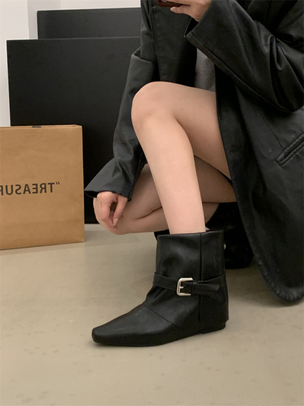 法式复古美拉德小众尖头短靴女瘦瘦单鞋2025秋新款马丁靴女款裸靴|undefined