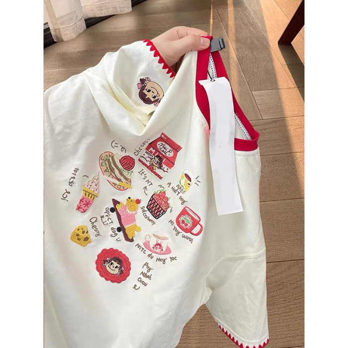 ドーパミン甘くてかわいい刺繍パッチワーク半袖 Tシャツ女性のための夏 2025 新入生多用途カジュアルトップスイン|undefined