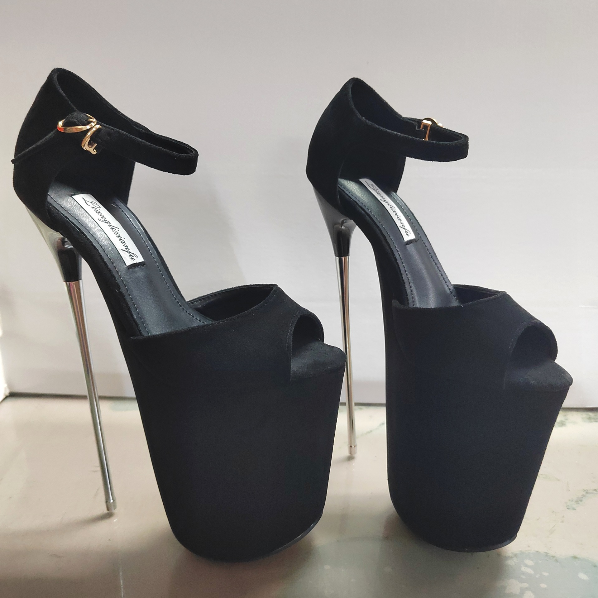 Sandal cao gót nữ hở mũi phong cách Âu Mỹ gợi cảm, gót thép 22 cm — Màu đen chi tiết 6