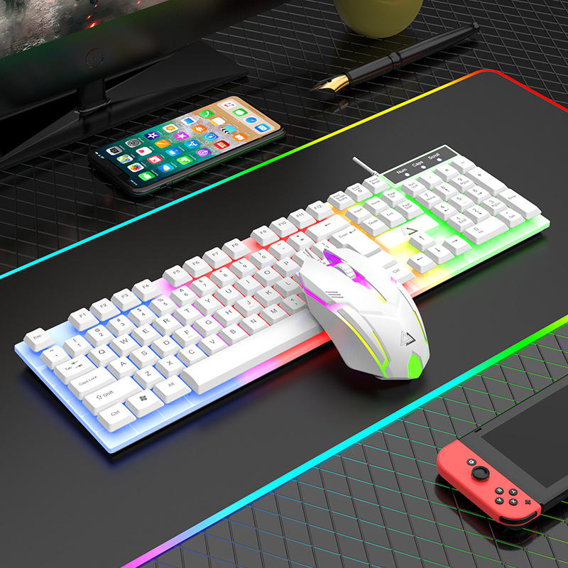 Teclado luminoso ratón juego de teclado con cable ratón traje RGB luminoso teclado único neutral embalaje transfronterizo comercio exterior