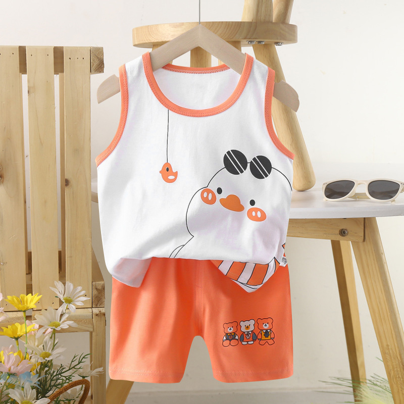 子供ベストセット純綿女の子夏服韓国風子供服新 2025 夏男の子ツーピースセット卸売|undefined