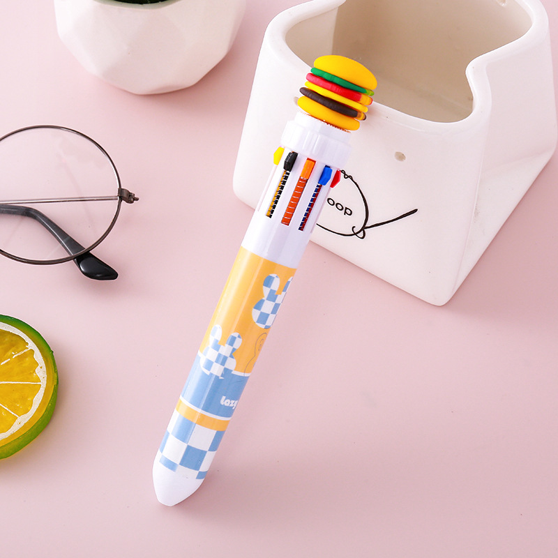 Comida creativa Bolígrafo de diez colores Papelería fresca pequeña Regalo para estudiantes Burger Papas fritas Bolígrafo Bolígrafo de mano de color