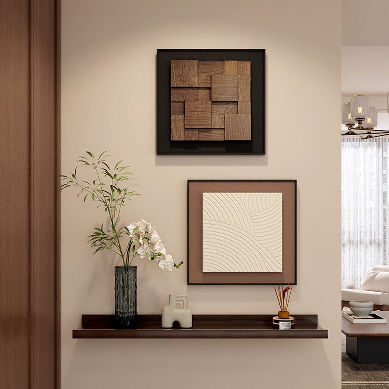 3D真立体胡桃木玄关装饰画入户入门正对门雕刻砂岩挂画客厅卧室