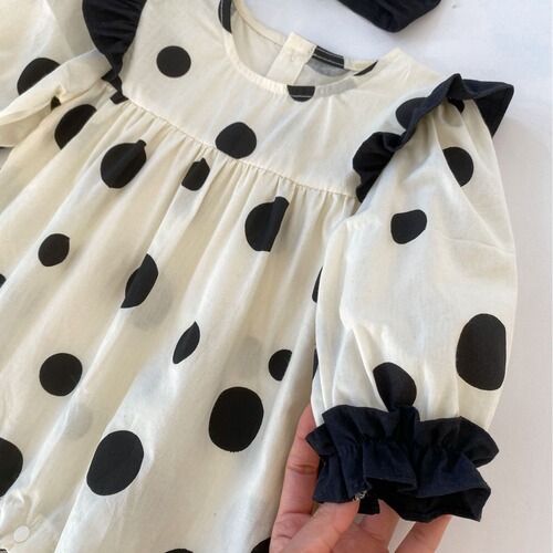 INS Spring New Baby Onesie Korean Style Girls' Baby Polka Dot Long Sleeve Pajama Suit Outwear Thin Climbing Suit