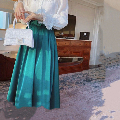Women's Autumn/Winter New Arrival High-Waisted Lettered Skirt Hepburn Style Retro Umbrella Skirt Pleated Skirt Long Umbrella Dress