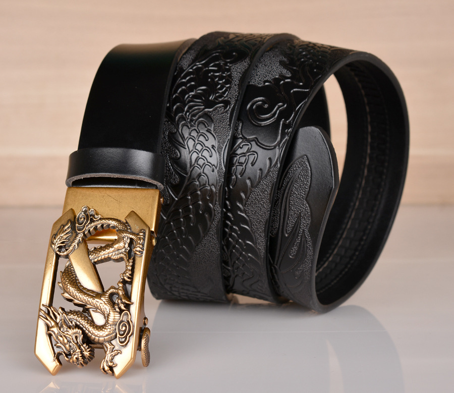 Mens Genuine Leather Belt Designer Dragon Z Buckle Cowboy Jeans