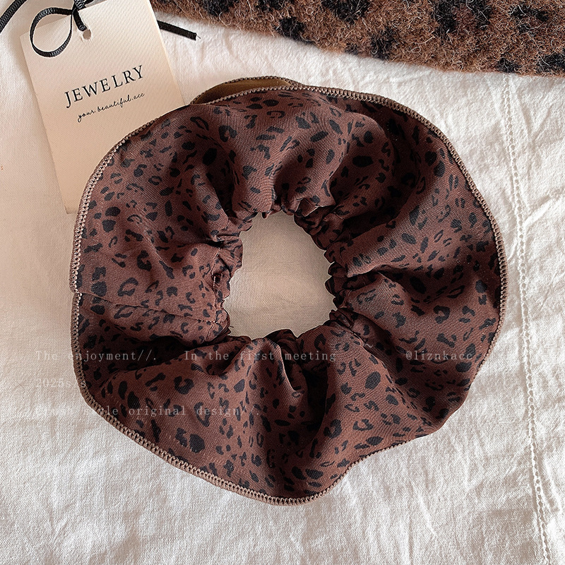 Otoño y invierno de 2025 nuevo anillo de pelo de leopardo de alta elasticidad, bolas de cabello, cuerdas de cabello sueltas, correa de goma grande