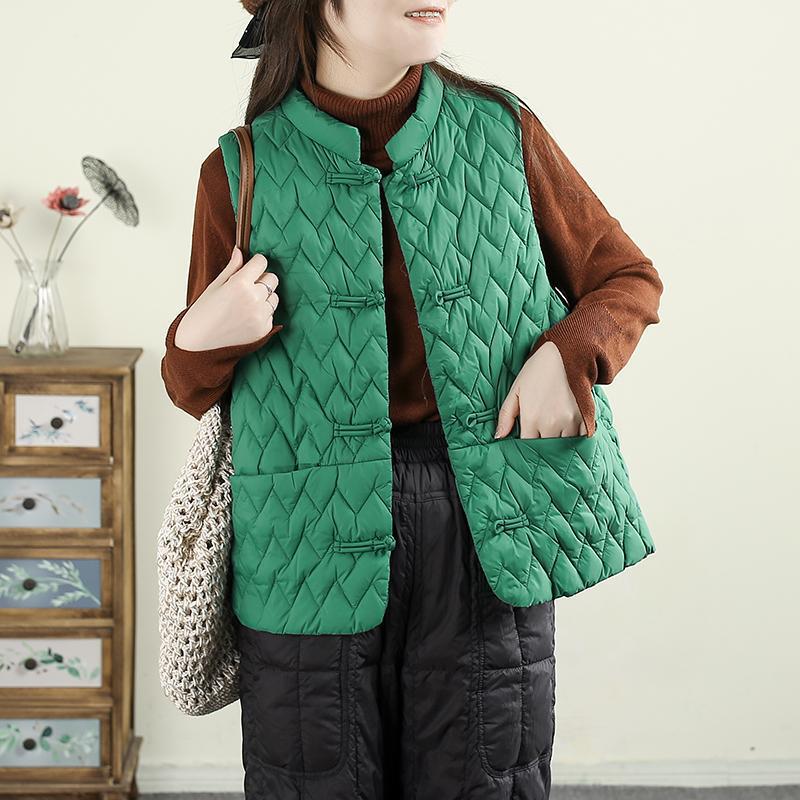 Qianqiu Feiyan Artistic Retro Solid Color Down Vest Women's Winter New Vertical Collar Buckle All-match Warm Top