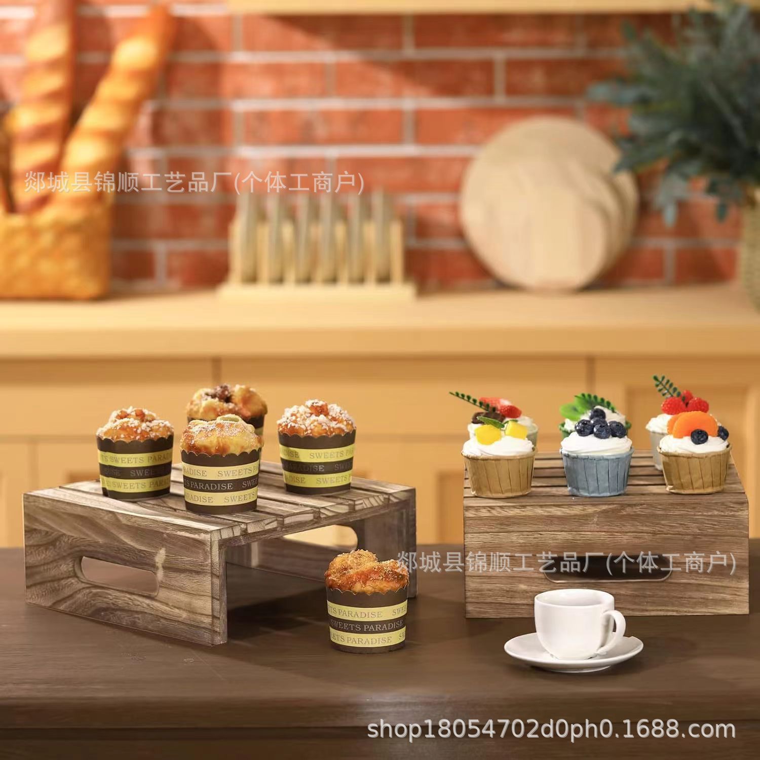 跨境木质烧色甜品摆台底座乡村风格户外婚礼收纳架食物陈列置物架