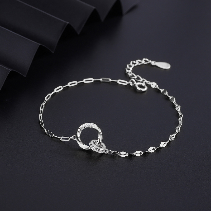 Difeng 999 Sterling Silver Mobius double ring bracelet female Korean style elegant diamond bracelet niche ins light luxury bracelet
