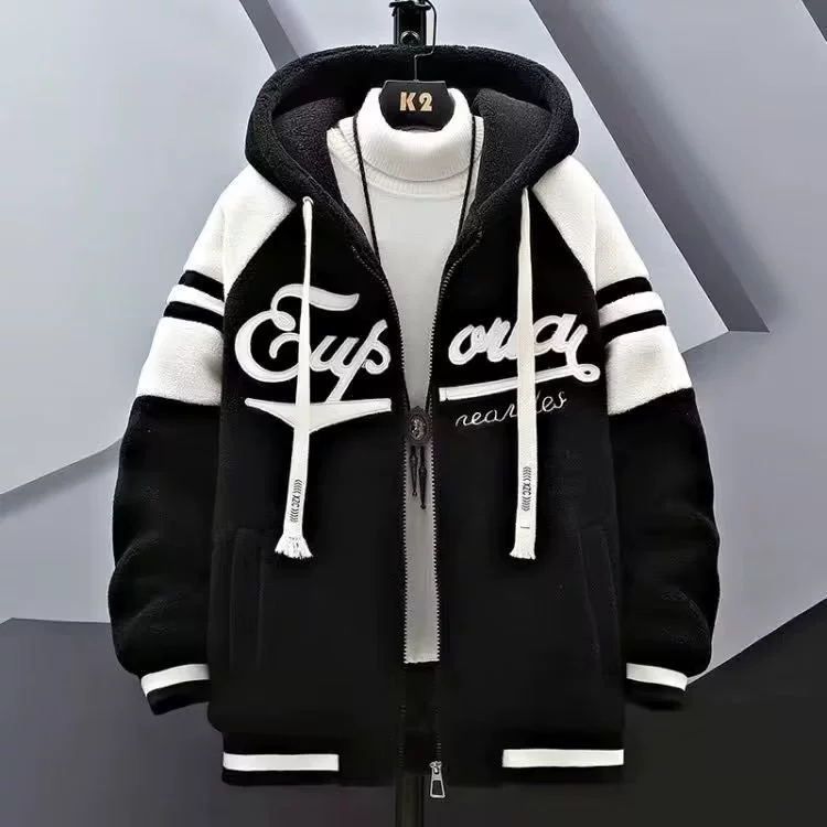 Пальто из овечьей шерсти для мальчиков, весенние и осенние студенты, куртка с капюшоном больших размеров, куртка с хлопковой подкладкой для подростков, теплое пальто с хлопковой подкладкой