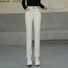 2025春季新款高腰修身显瘦纯棉烟管裤百搭简约薄款牛仔窄版直筒裤
