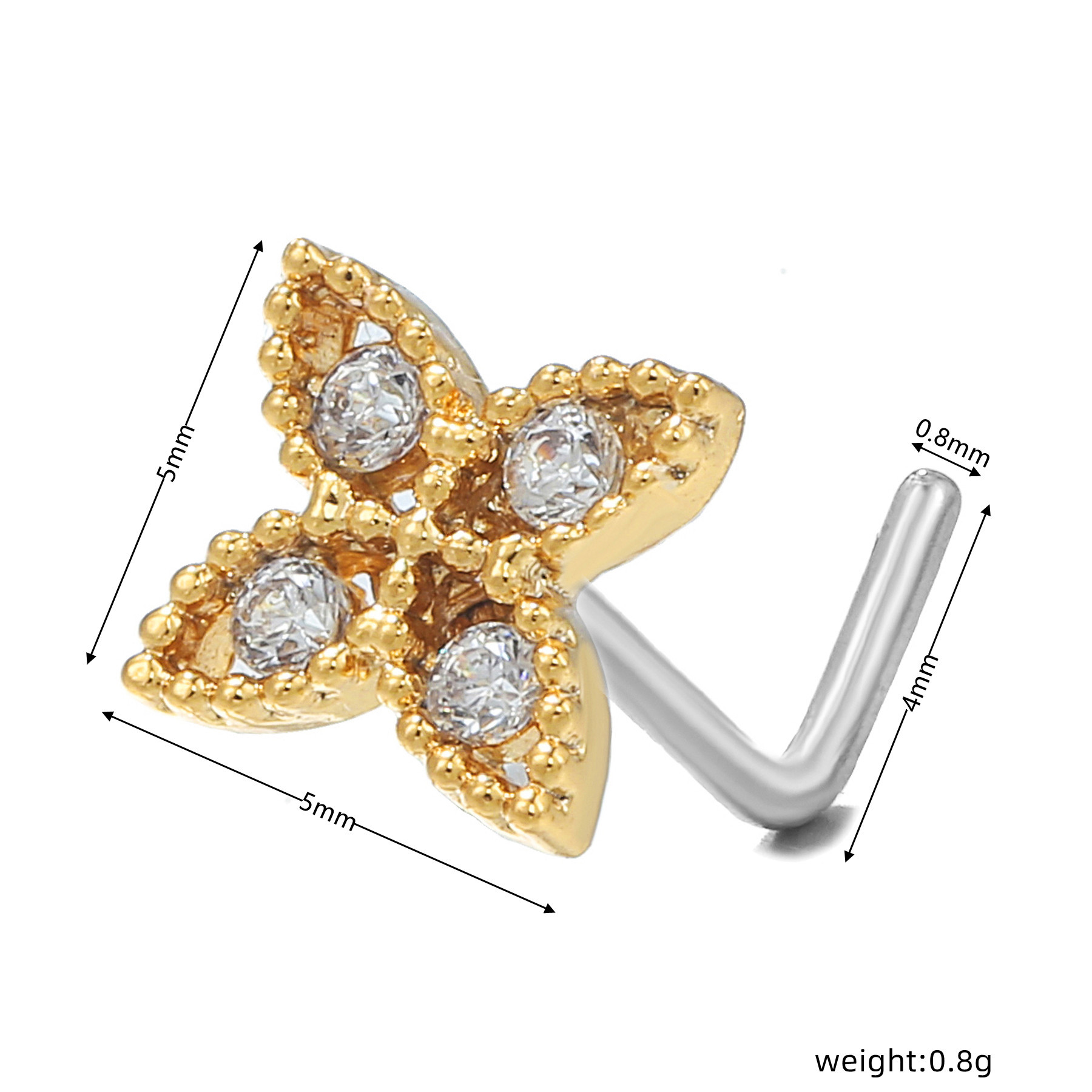 Fashion Heart Shape Copper Plating Zircon Nose studs 1 Piece