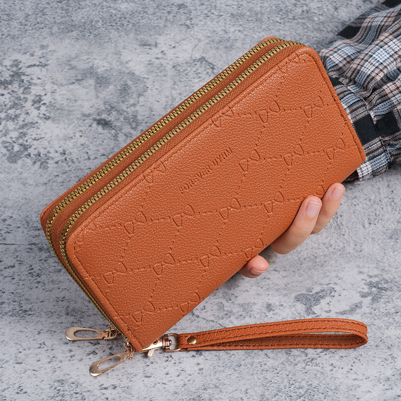 Cartera de larga capacidad 2024 bolso de mano de doble cremallera bolso de teléfono móvil cambio de almacenamiento de la billetera de larga damas