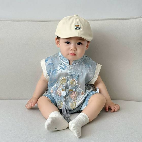 Baby Summer All-in-one Suit Thin Hayi Climbing Suit Baby Chinese Style Bag Fart Suit Baby Summer Clothes Hanfu Short Climbing Suit