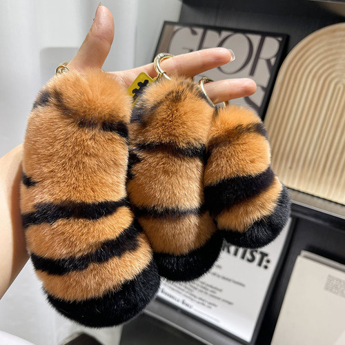 [Tiger Tail] Cute real Rex rabbit fur car keychain pendant plush couple gift school bag pendant