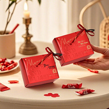 结婚喜糖盒高级感玫红色镜面婚礼伴手礼盒空盒小众手提喜糖盒子