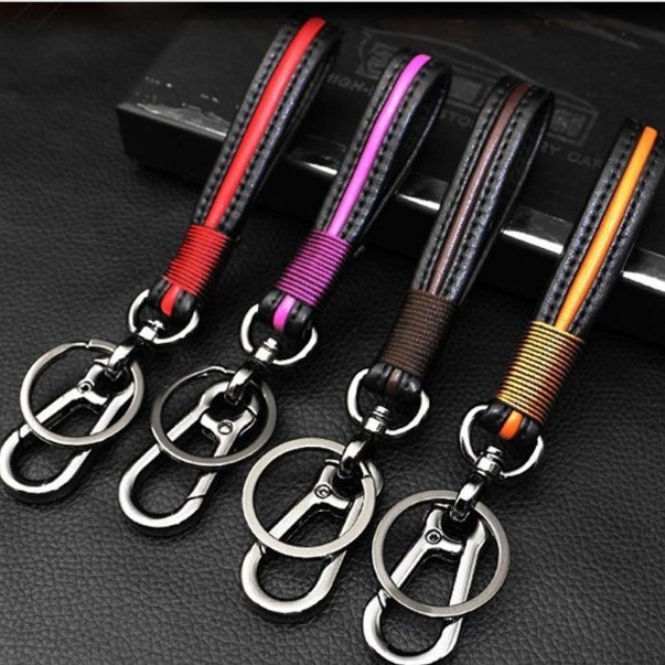 革ロープキーホルダーペンダント編組ロープキーリング金属カップル漫画アクセサリー男性と女性の車のキーチェーン