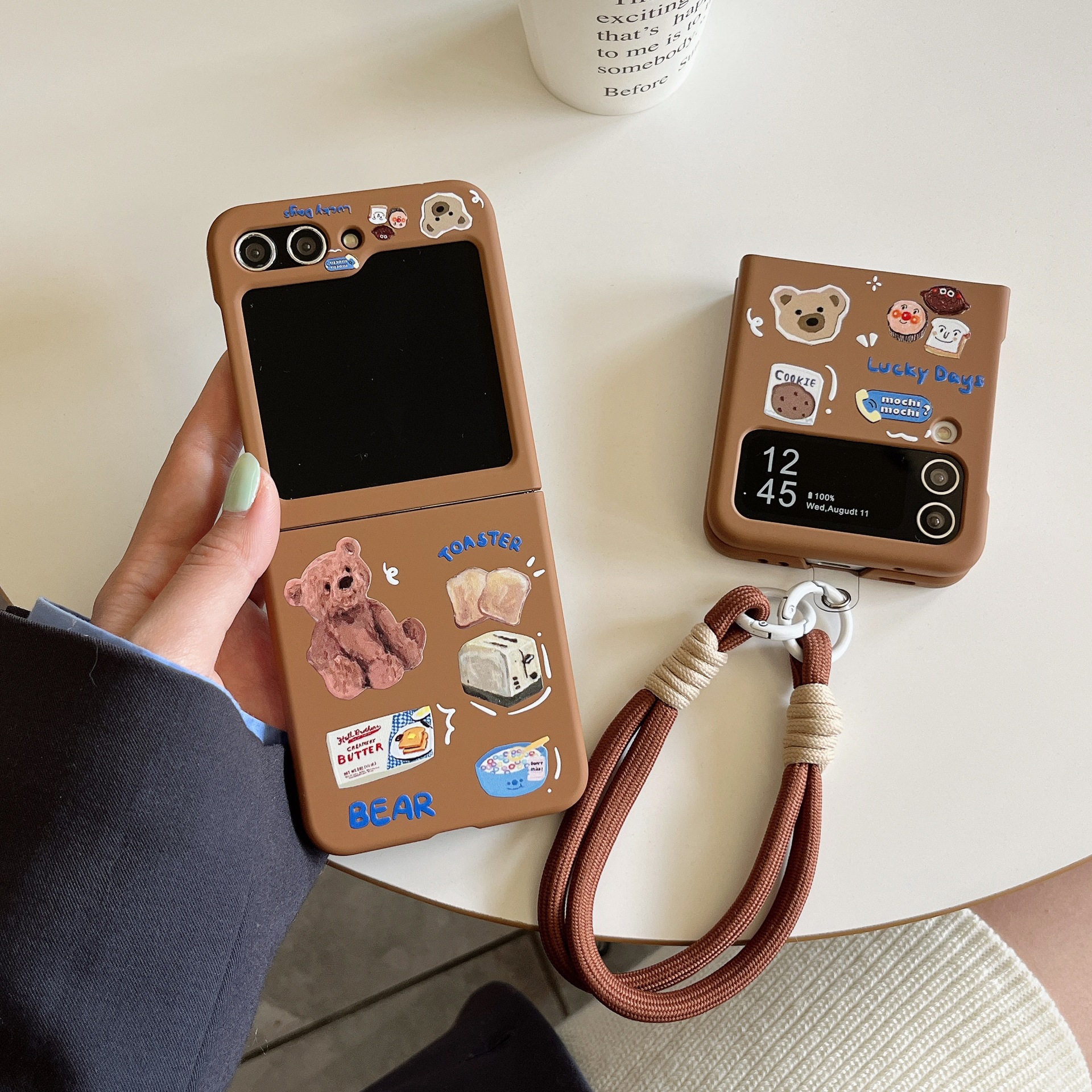 Japanese and Korean doll bear for Samsung zflip5 folding screen phone case GalaxyZFLIP3/4 protective case_voghion.com