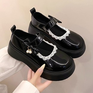 Round-Toe Shallow Leather Shoes 2025 New Retro Lace Velcro Loafers French Style with Skirt Mary Jane Shoes