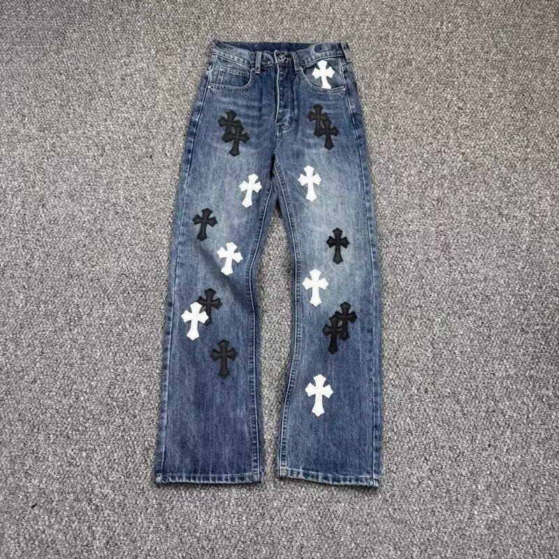 [Exclusively for Cross-Border Export Trade] Embroidered Loose Pants Cross Jeans Men's Floor-Length Wide-Leg Denim Pants
