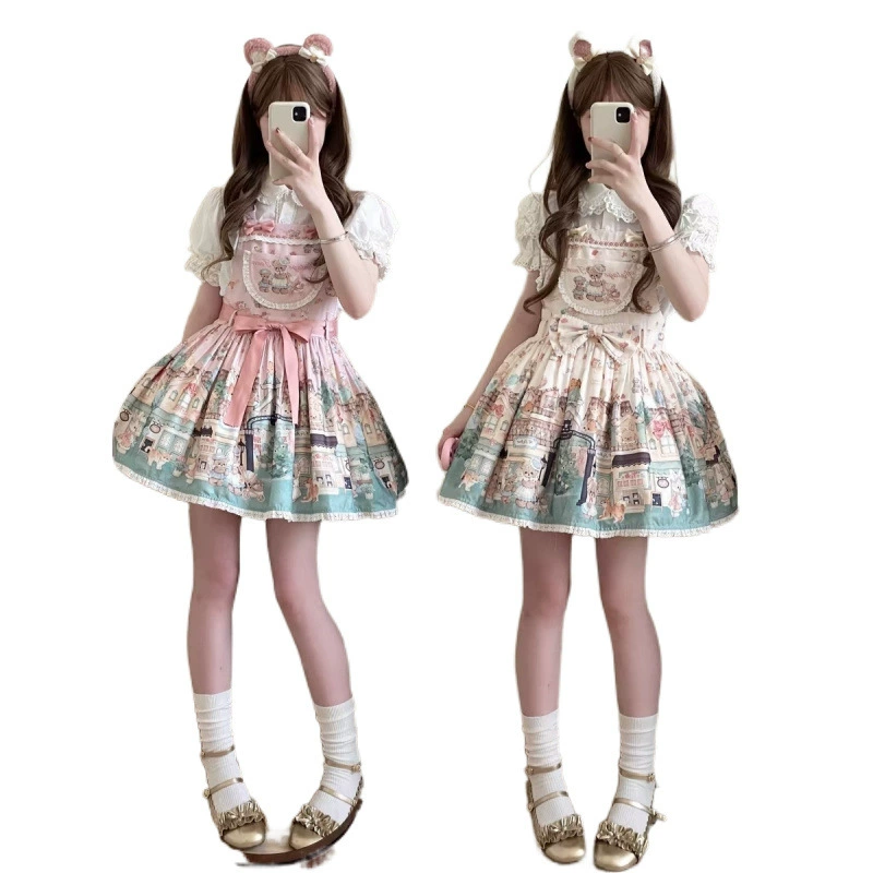 Платье женское японское lolita с бантом, короткая плиссированная юбка, размеры S–L